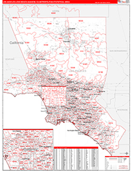Los Angeles-Long Beach-Anaheim Metro Area Wall Map Red Line Style 2026